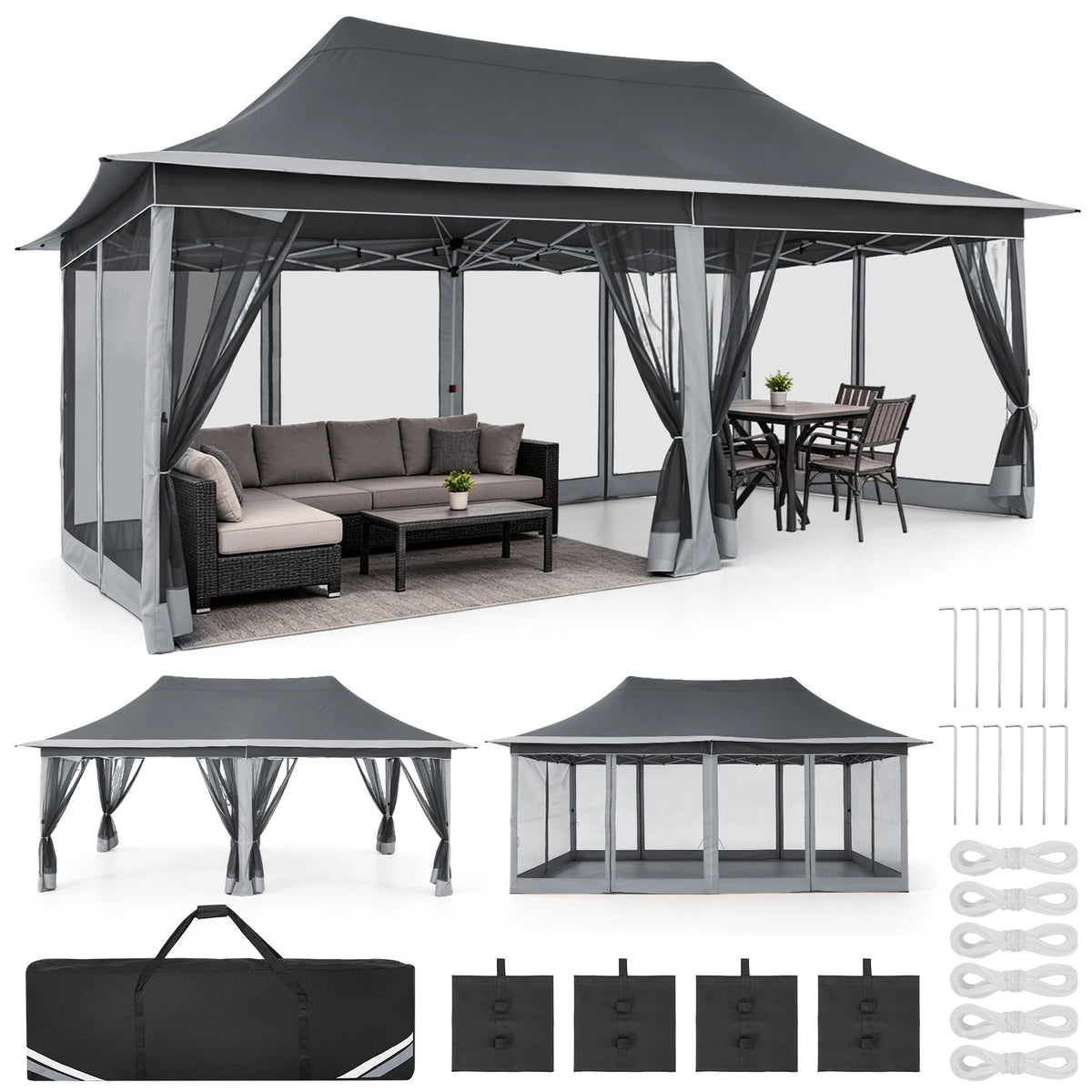 12x20FT Pop up Canopy Tent Gazebo, Party Tents for Parties | Carpas Para Fiestas, Large Outdoor Popup Patio Screened Gazebos, Shelter Tents with Net for Backyard, Commercial