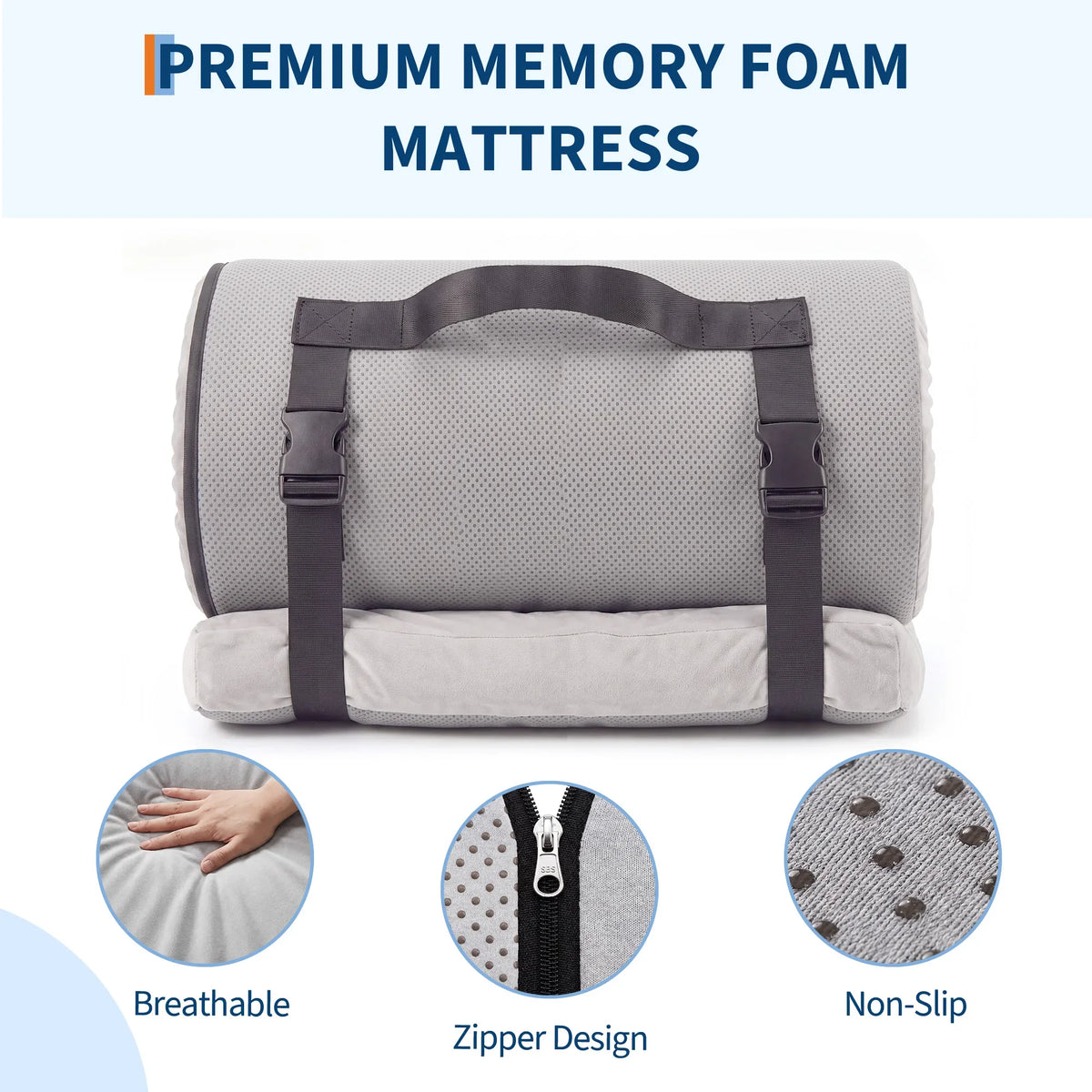 3Inch Thick Memory Foam Camping Mattress Portable Roll-Up Sleeping Pad for Outdoor & Home Use 72x24/75x54inch Gray