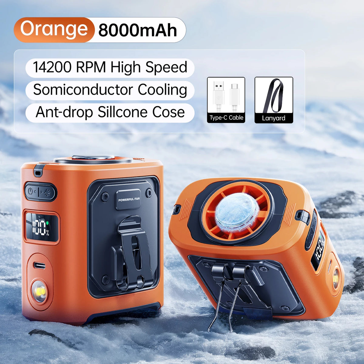 MUXNW 8000mAh Portable Waist‑Clip Fan with Semiconductor Cooling, with LED Light, 4‑in‑1 Hands‑Free Wearable Fan for Camping