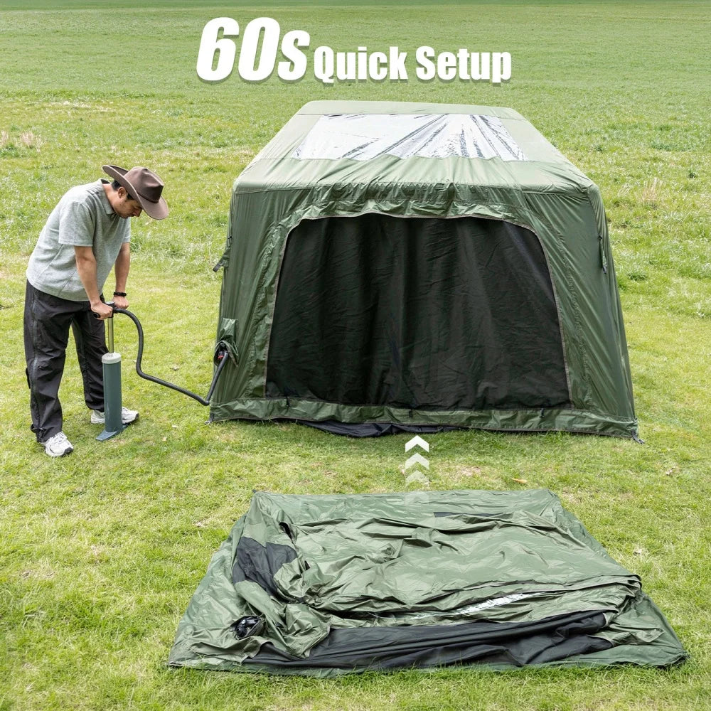 Night Cat Inflatable Camping Tent: Easy 60-Second Setup for 4 People Blackout Inflatable Tent with Awning for Family Camping Hiking