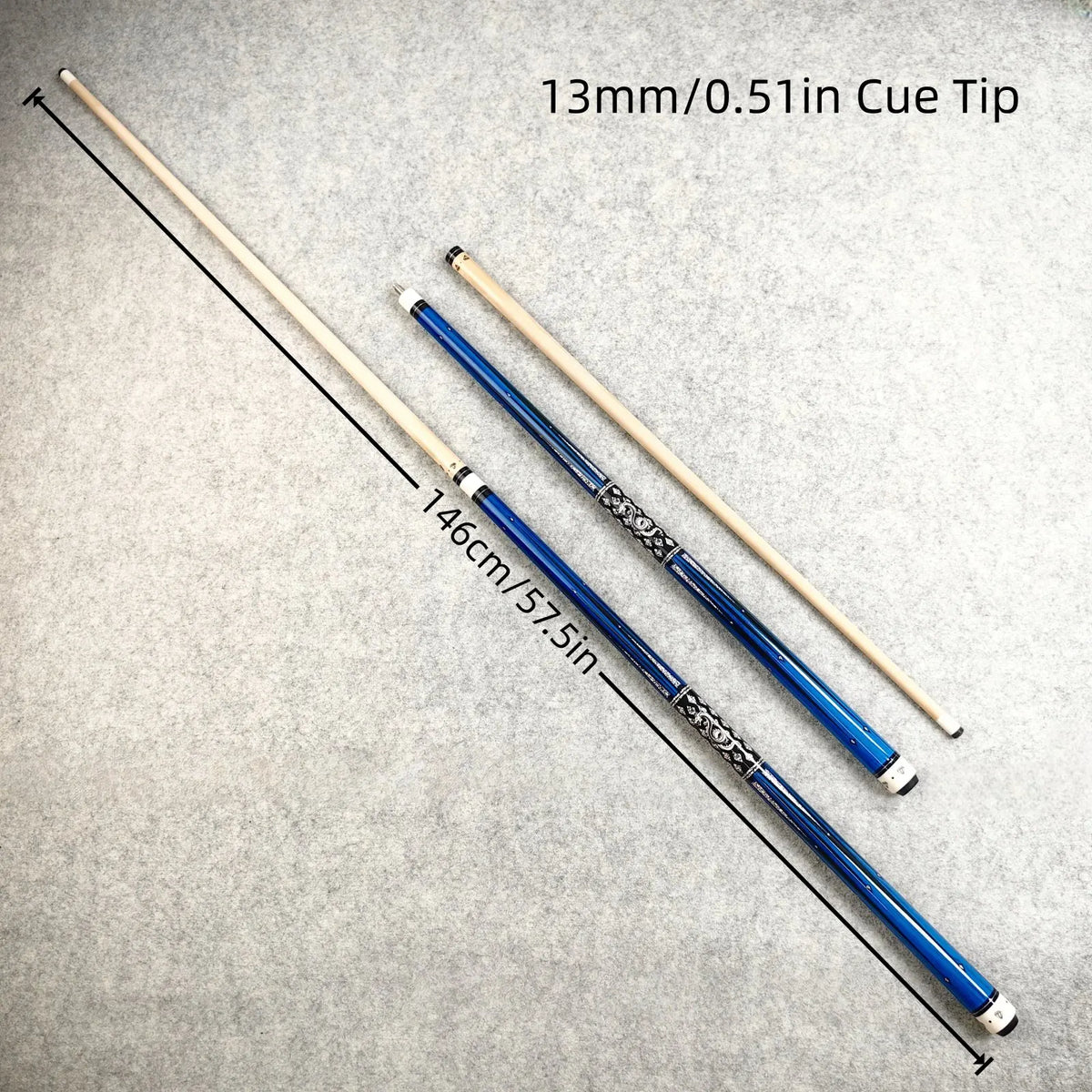 1 Premium Pool Cue 13mm Tip 58" Length. Blue Billiard Cue Suitable for American 9-ball