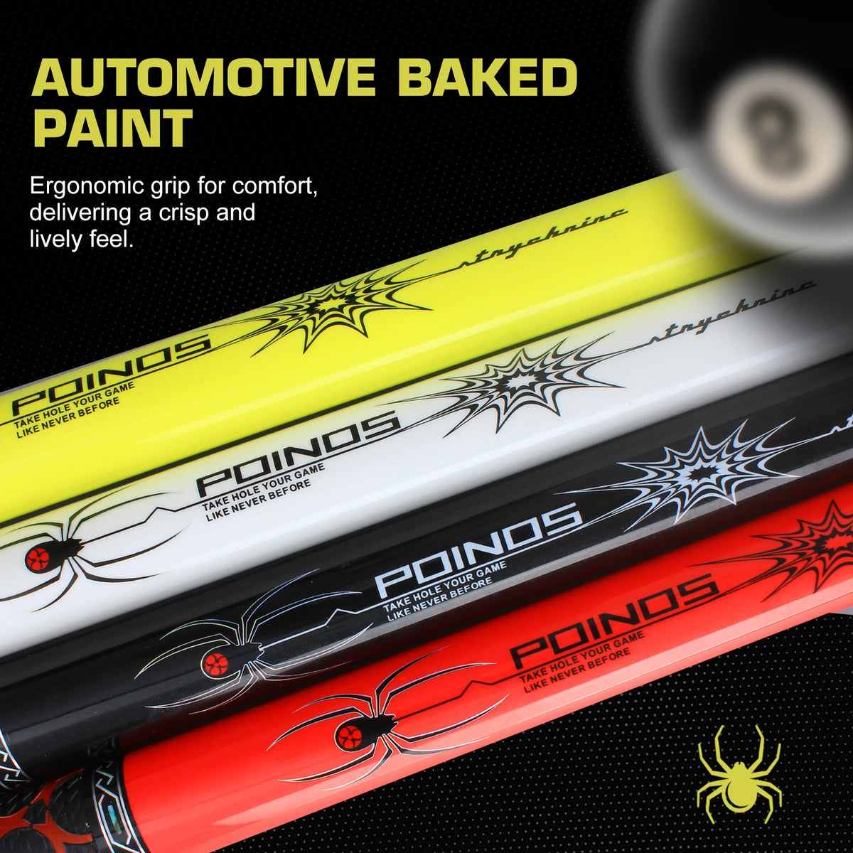 POINOS-R Series Carbon Fiber Pool Cue, 12.5mm Multi-layer Tip with Bullet Joint, Solid Wood Butt with Anti-Slip and Sweat Absorbing Grip, XTC Ferrule, Professional Pool Cue Sticks