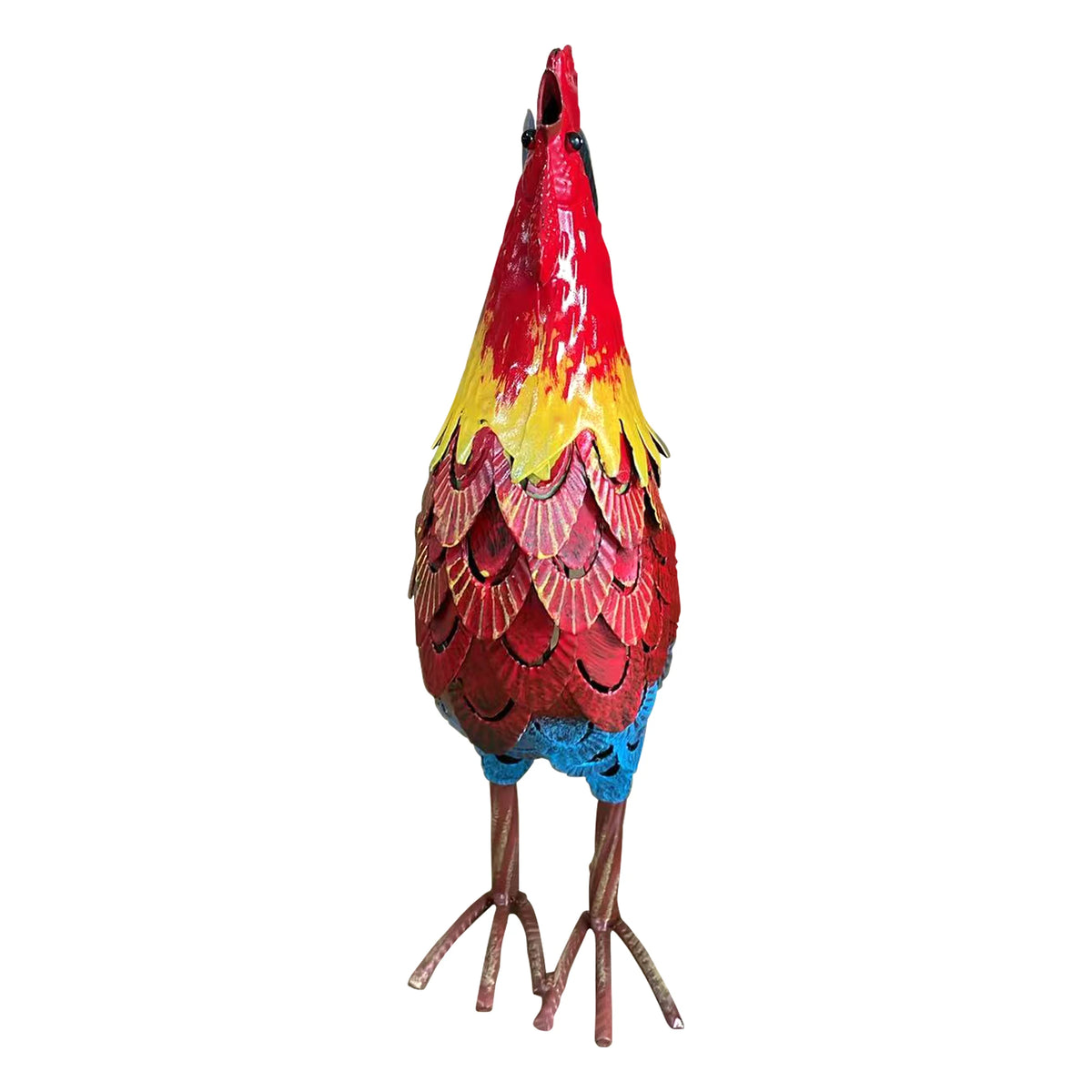 Wrought Iron Rooster Garden Statue, Weatherproof Metal Poultry Sculpture, Rust Resistant Farmhouse Yard Decor for Lawn Patio