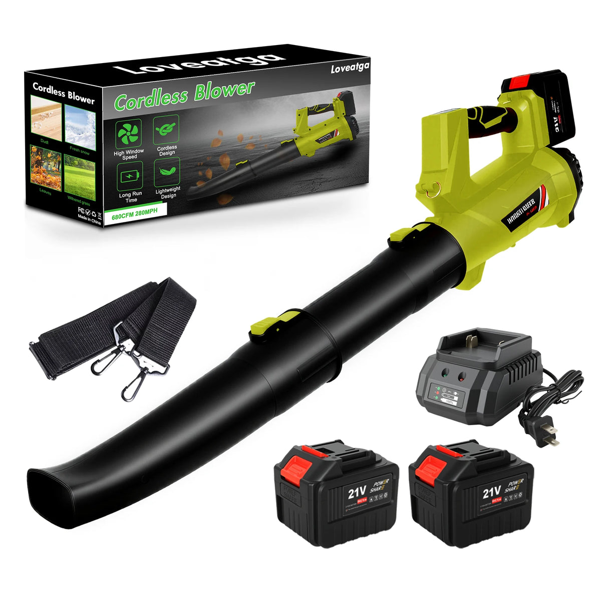 21V Cordless Leaf Blowe Electric Air Blower Fast Charger 2x6.0Ah Batteries 6-Speed LCD Display Handheld for Lawn Patio Yard