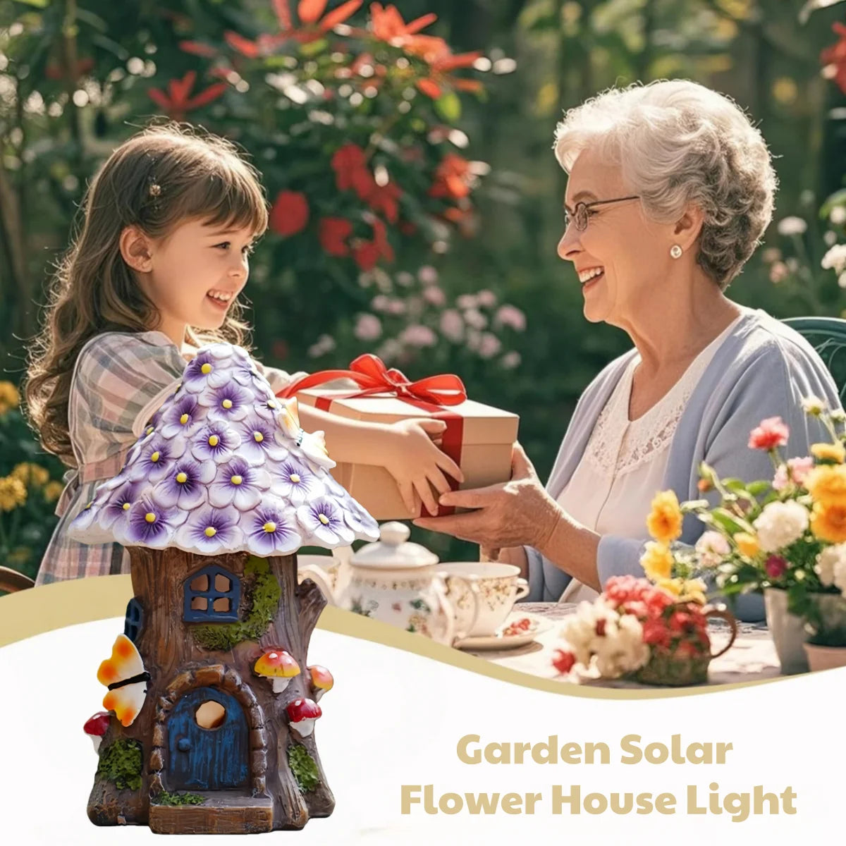 Outdoor Garden Solar Statues Lights, Purple Flower House Decoration Lamp, Flower Wood Stake House Decoration, Garden Solar Decorative Light for Garden, Courtyard, and House Decoration