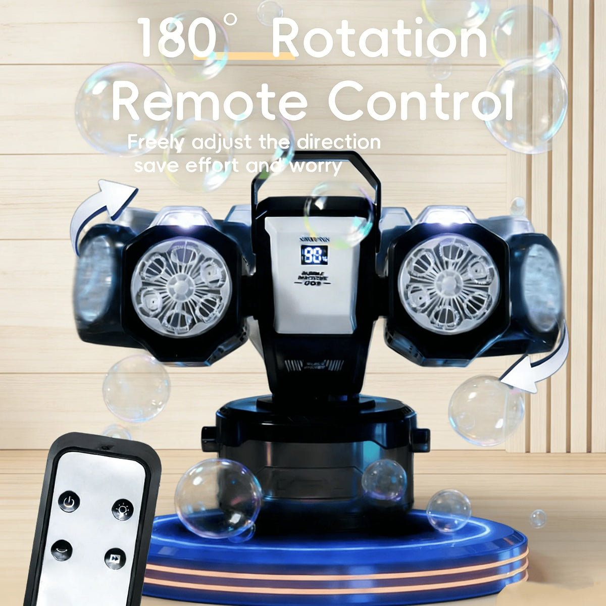 BELEMAR 2026 RC Rotating RGB Bubble Machine, Type-C Rechargeable, 30000 Bubbles/Min. Perfect for Weddings, Parties, Christmas, Halloween Presents
