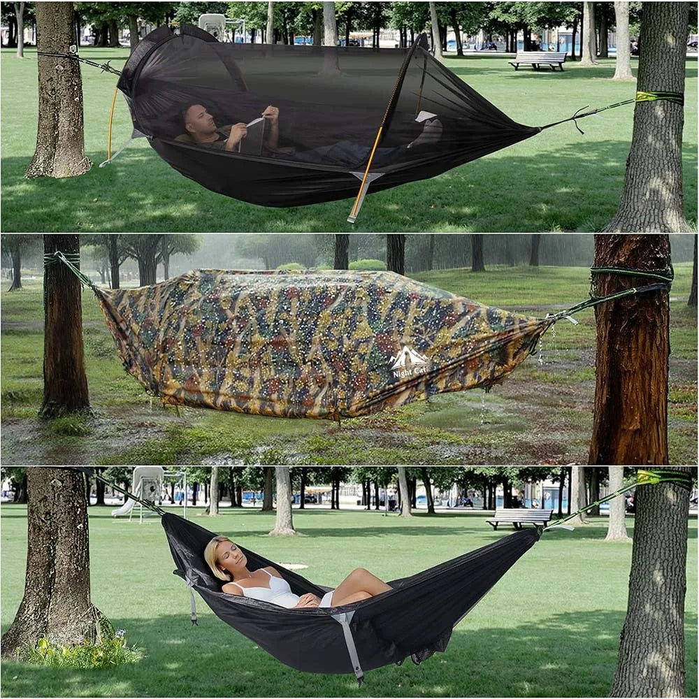 Night Cat 3 in 1 Hammock Tent with Storage Pocket for Sleeping Pad(Exclude) with Bug Net and Rainfly 1 Person Backpacking Camp Tent Waterproof Lightweight 440lbs