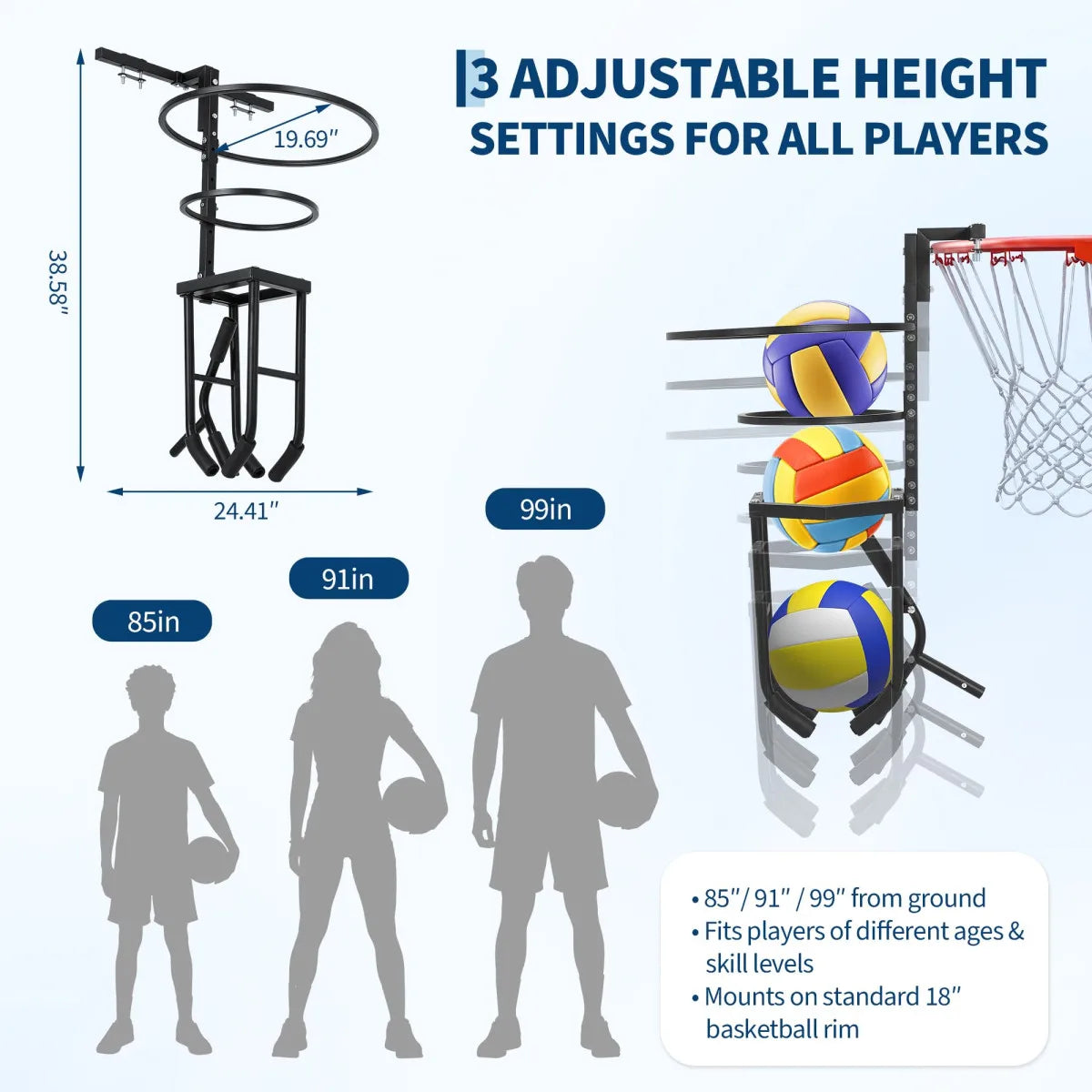 Volleyball Training Aid, Adjustable Heavy-Duty Volleyball Spike Serve Trainer for Basketball Hoop, Outdoor Practice Equipment for Teens & Athletes