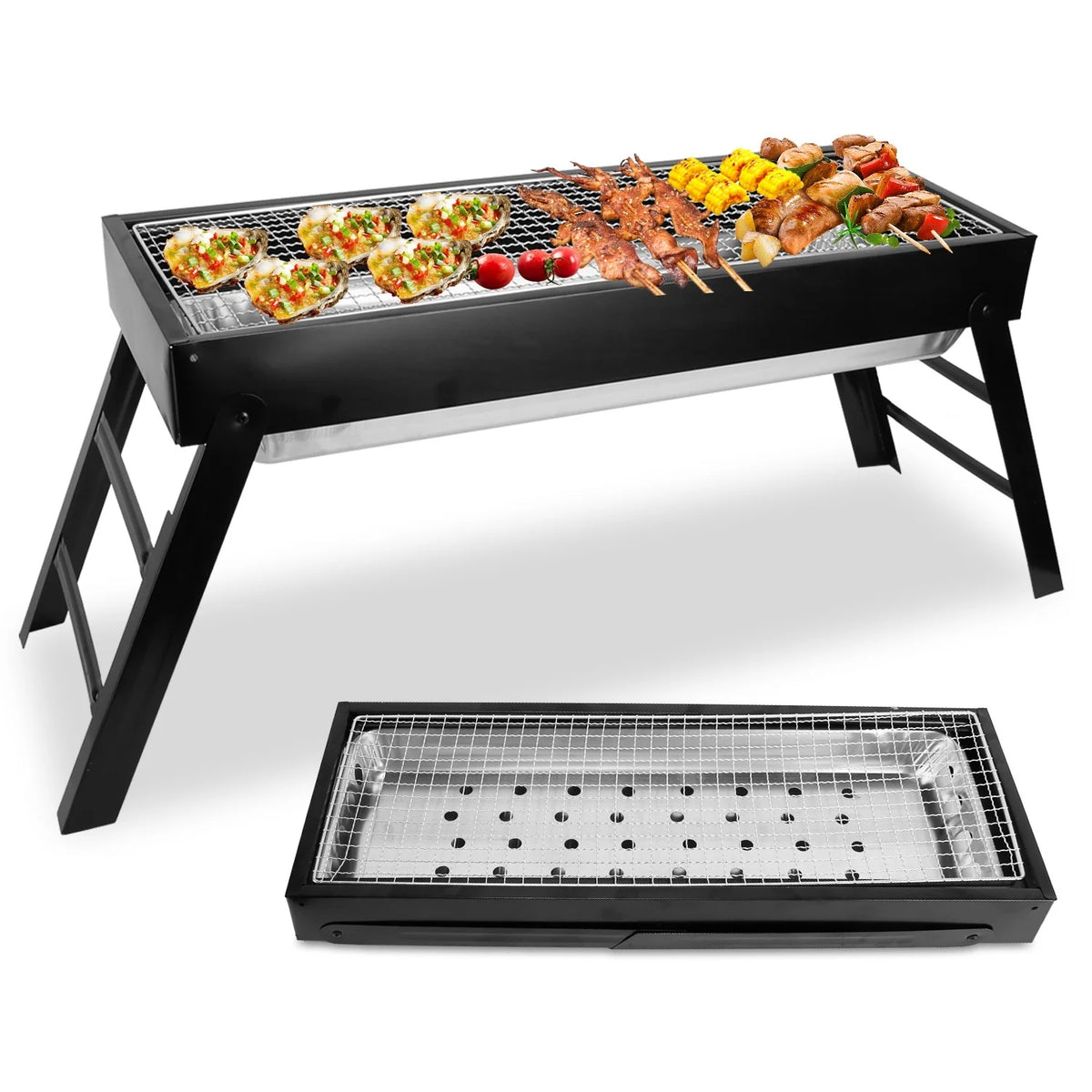 Foldable Portable Charcoal BBQ Grill, Tabletop Barbecue Grill with Stainless Steel Grill Net, Easy Setup Outdoor Grill for Camping Picnic Yard Party
