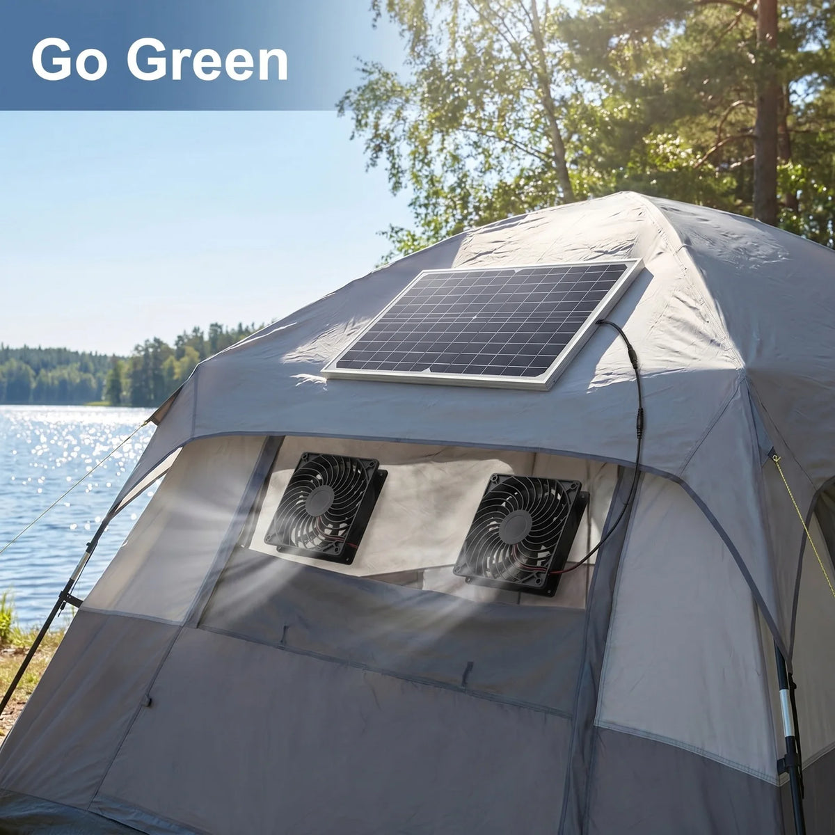 Solar Powered Exhaust Fan Kit Dual Fans Solar Panel Ventilation System Waterproof Low Noise Air Circulation Cooler for Chicken Coop Greenhouse Shed Pet House Outdoor Camping