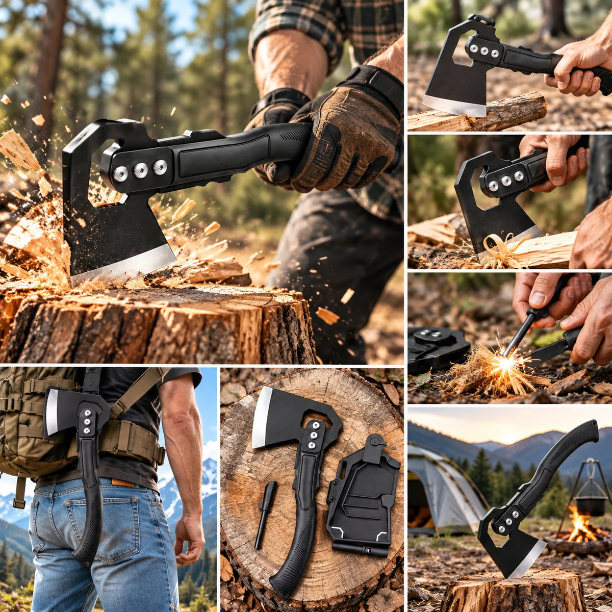 Portable Folding Hatchet With Protective Sheath, Compact Camping Axe With Locking Design, Ergonomic Non-Slip Handle, Durable Outdoor Hand Tool For Camping, Wood Chopping, Hiking & Emergency Preparedness