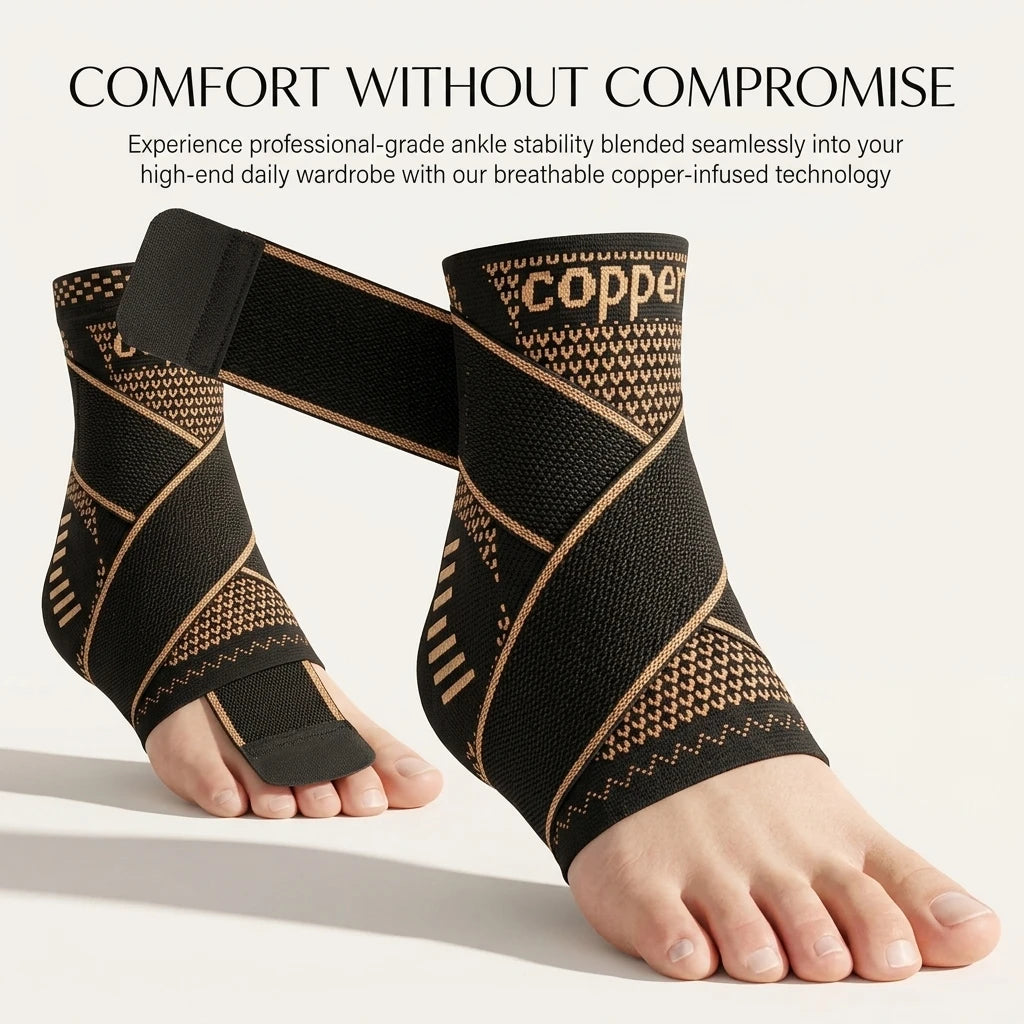 Ankle Brace Support, Adjustable Copper Compression Sleeve for Men & Women, Sports