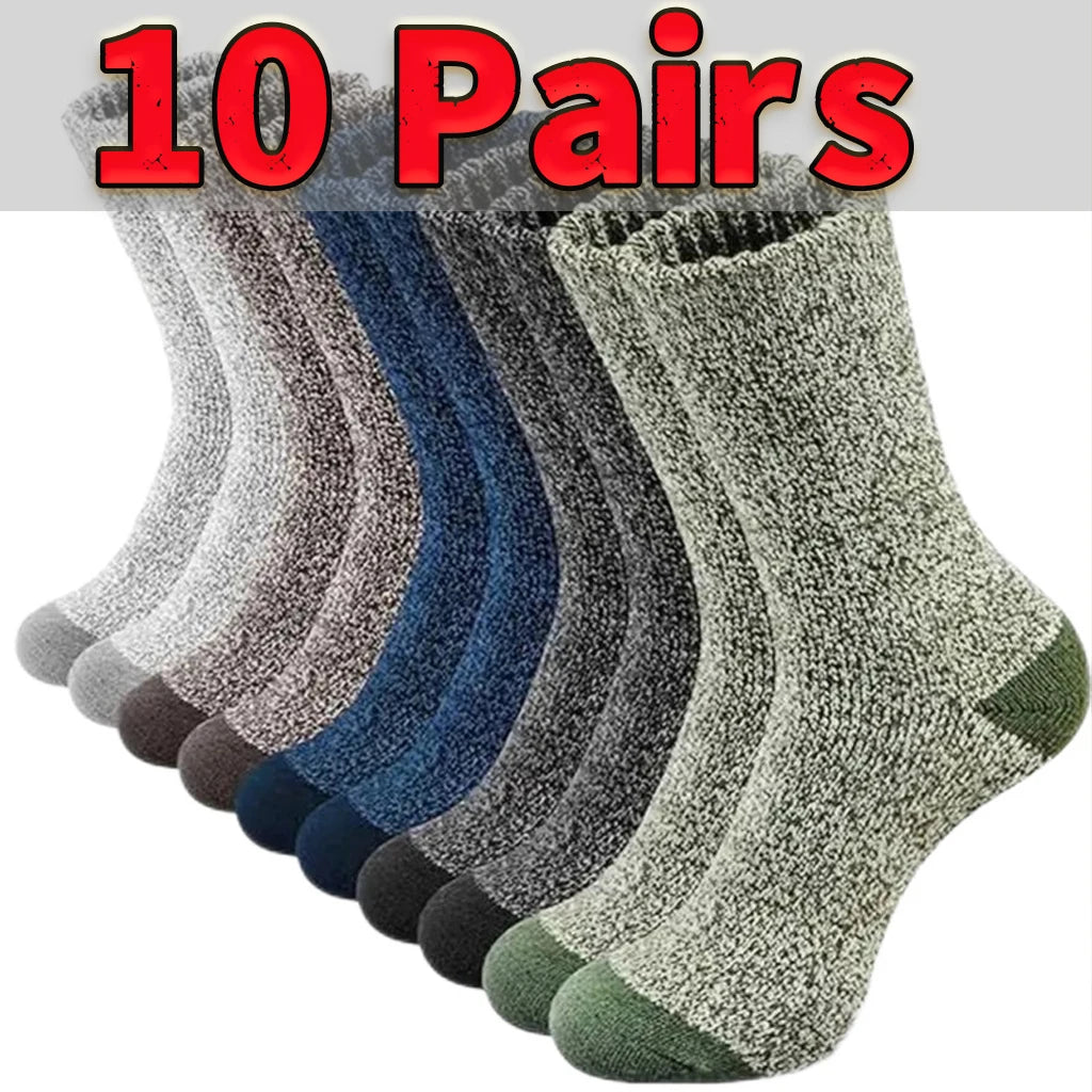 1/5/10 Pairs Of Men's Thickened Warm Winter Socks - Soft And Comfortable Knitted Round Head Socks For Cold Weather, Polyester And Elastic Blend