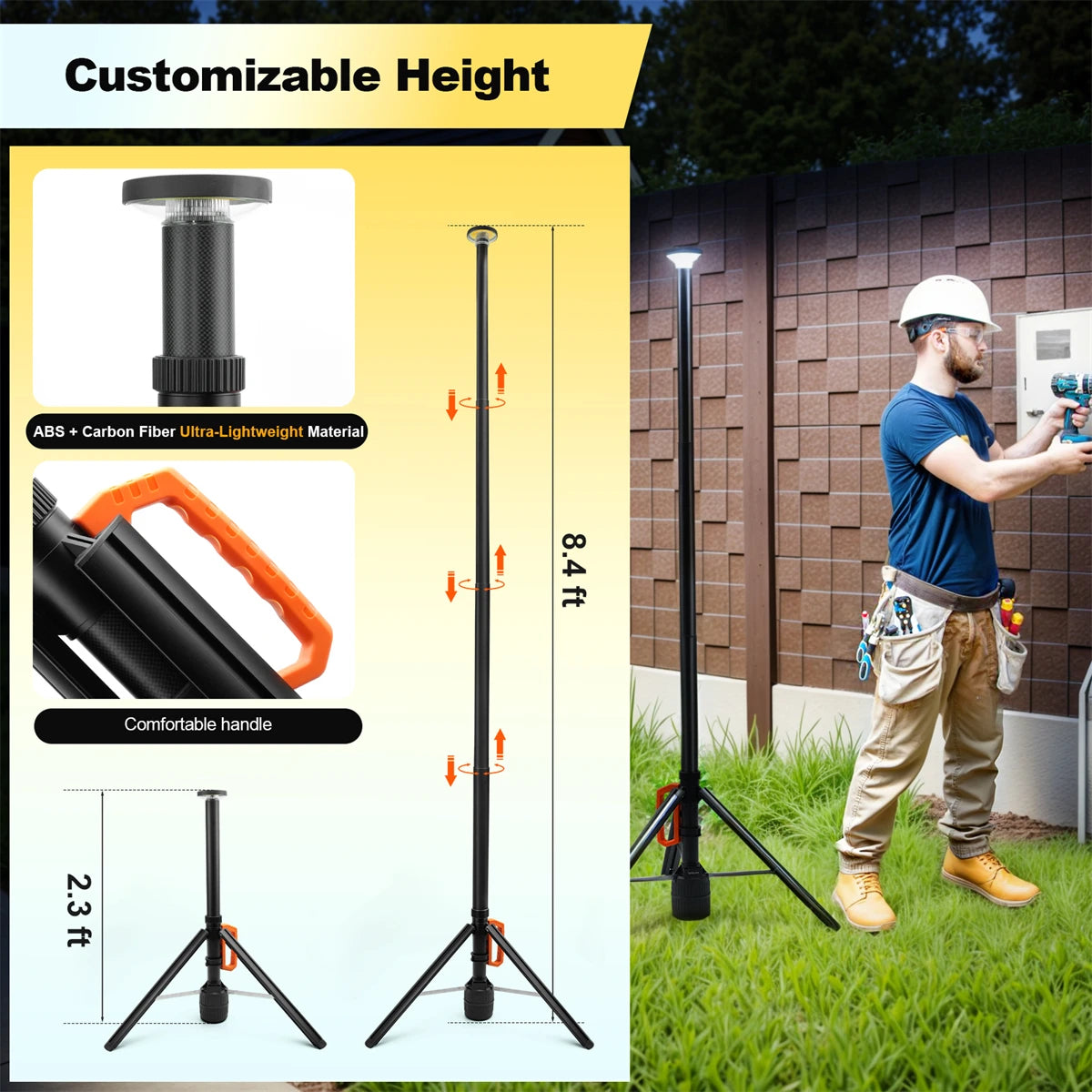 360° Rechargeable Work Light with Remote &Telescopic Stand (8.4Ft), 3000LM Ultra Bright 3CCT Dimmable, 5 Height Adjustments,6000mAh Battery, Portable Camping Light for Jobsite Sports
