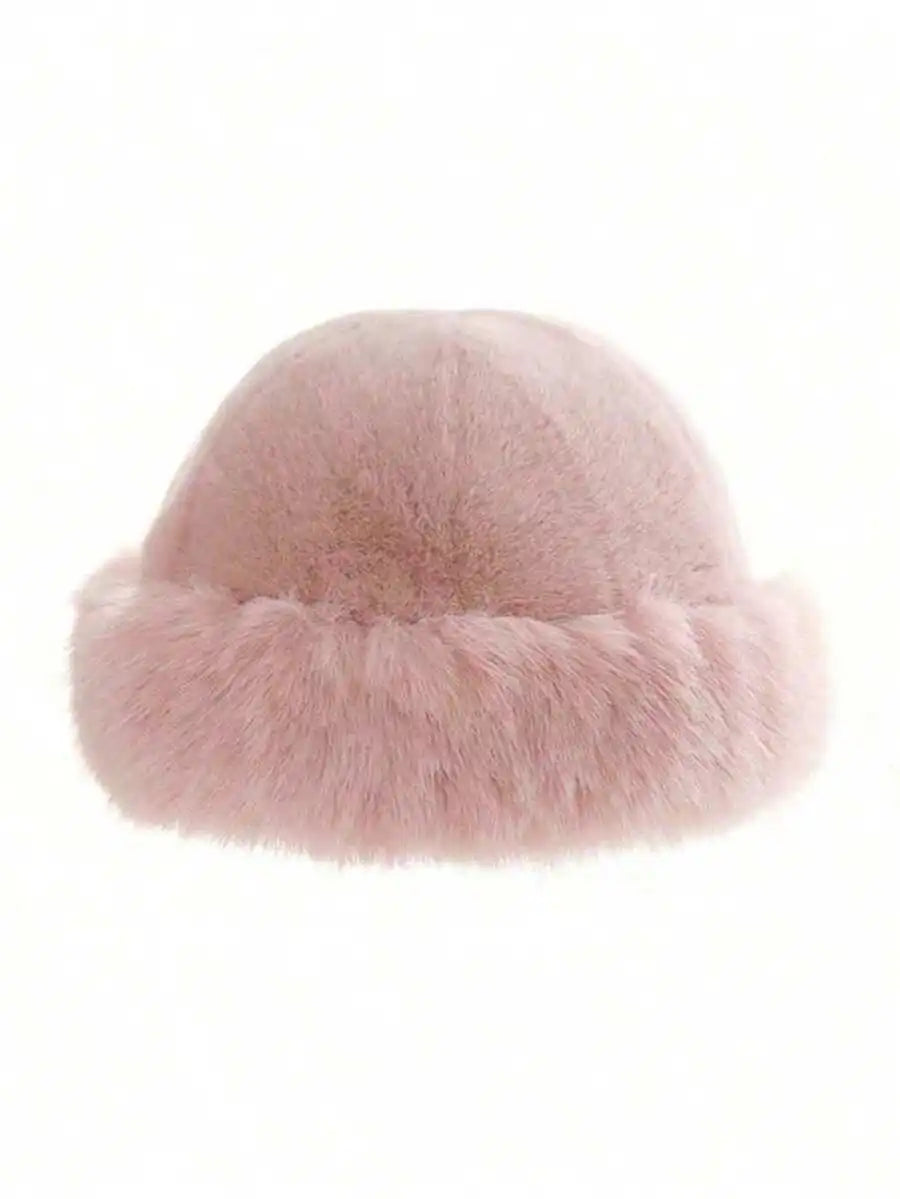 1pc Winter Warm Ear Protection Plush Bucket Hat, Unisex Windproof Warm Bucket Hat, Korean Style Versatile Solid Color Party
