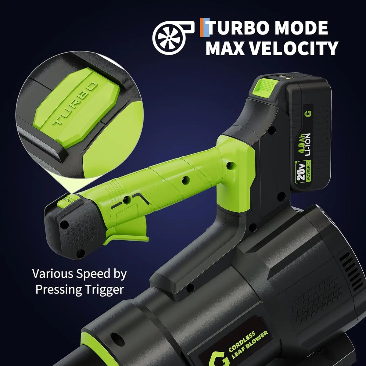 Cordless Leaf Blower 550 CFM and 150 MPH, Electric Leaf Blower 2 * 2.0Ah Battery, 20V Blowers Cordless for Lawn, Yard, Garden