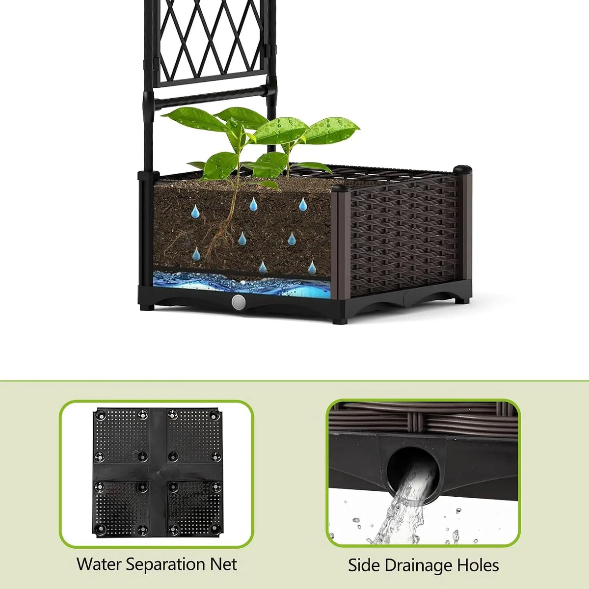 Metal Garden Arch Trellis with Built-in Planter Boxes Integrated Dual Planter Boxes Elegant Round Arched Top Lattice Side Panels Sturdy Metal Frame Spacious Climbing