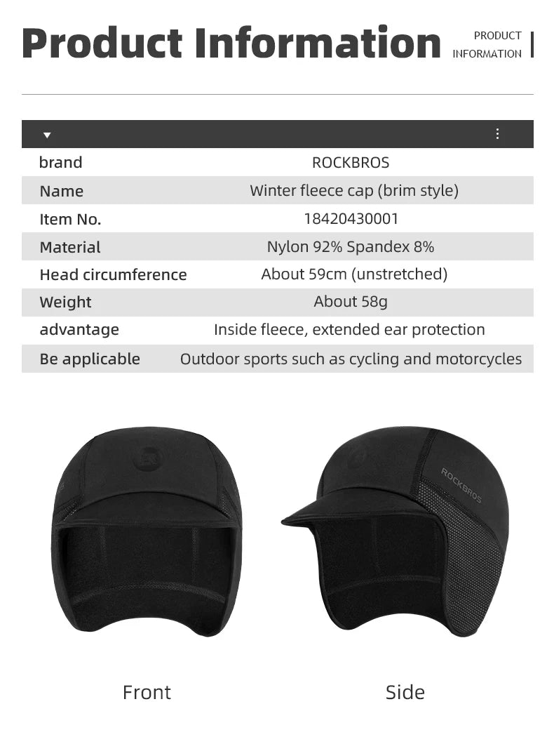 ROCKBROS Local Shipping Winter Cap Windproof Thermal Ski Cap Running Skiing Cycling Hat Ear Protection Cycling Headgear Warm Caps