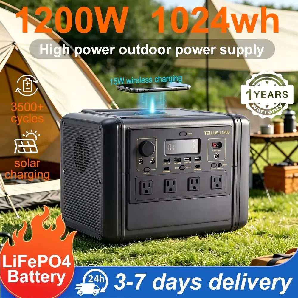 US Stock GSIKE LiFePO4 Portable Power Station 110V Pure Sine Wave Solar Generator 300W 1200W 2000W Option for Camping RV Van Home Emergency Backup