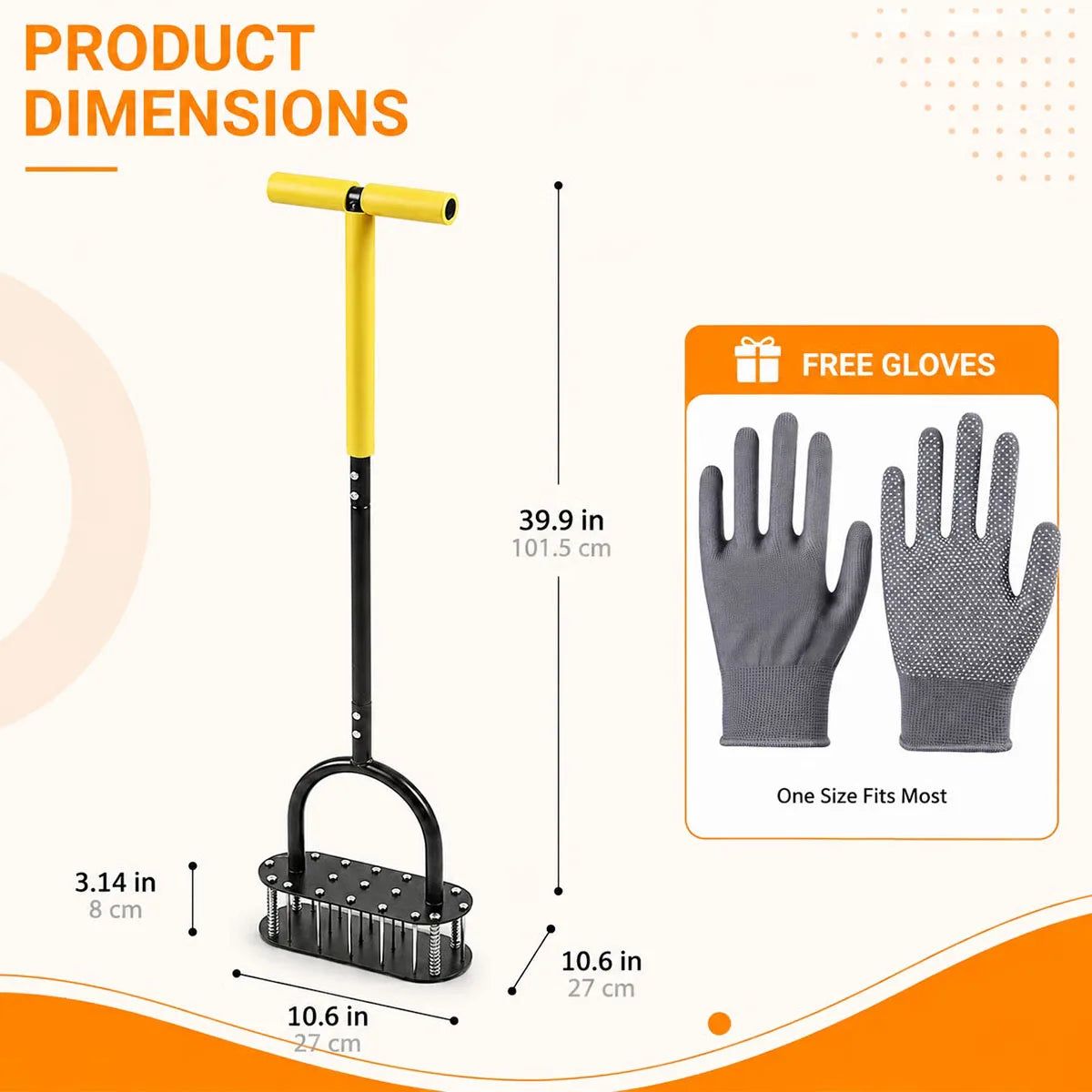 Stand‑Up Manual Lawn Core Aerator,304 Stainless Steel Spikes Dual‑Spring Self‑Cleaning Soil Aerating Tool for Backyard Garden Lawn Care,Ergonomic T‑Handle,Free Work Gloves