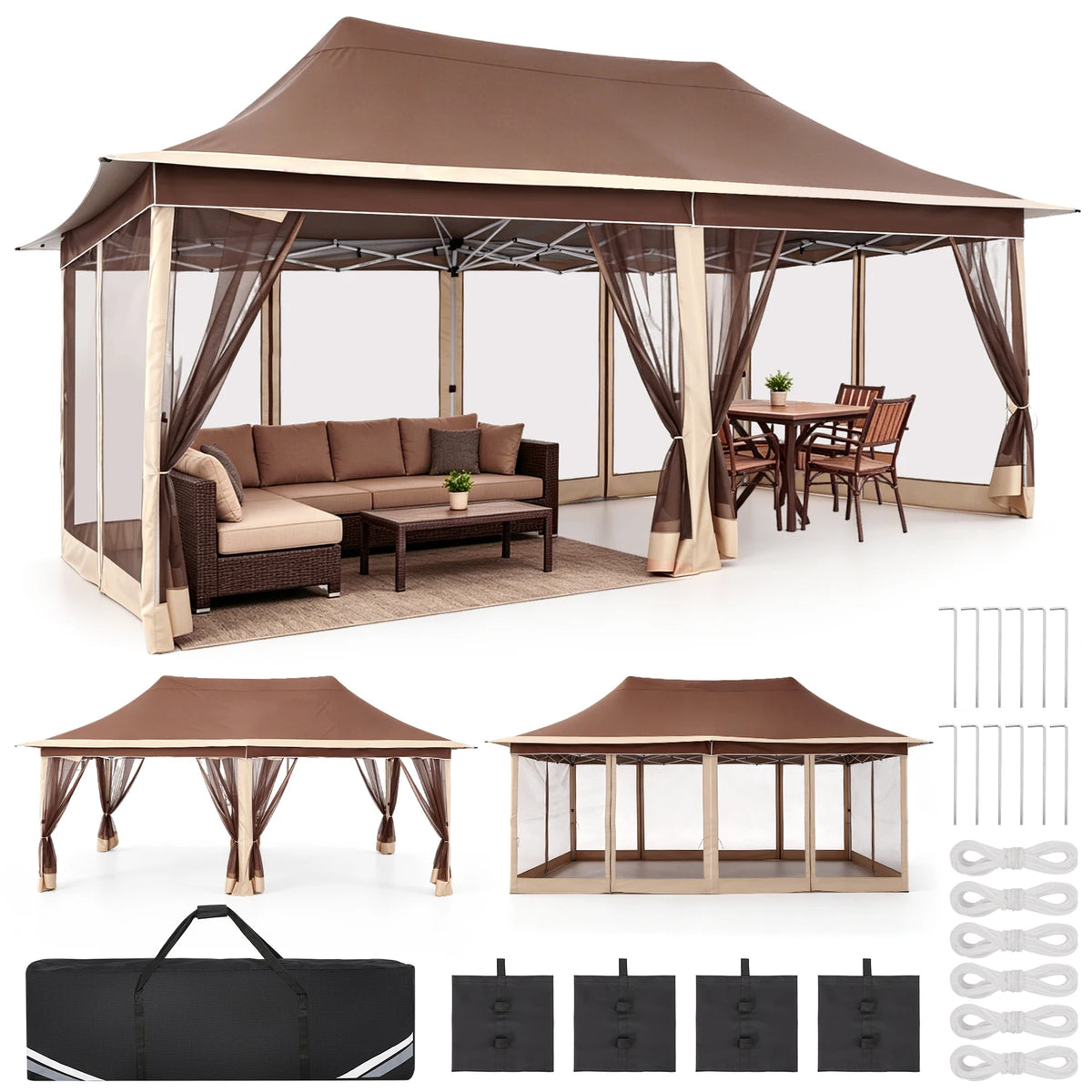 12x20FT Pop up Canopy Tent Gazebo, Party Tents for Parties | Carpas Para Fiestas, Large Outdoor Popup Patio Screened Gazebos, Shelter Tents with Net for Backyard, Commercial
