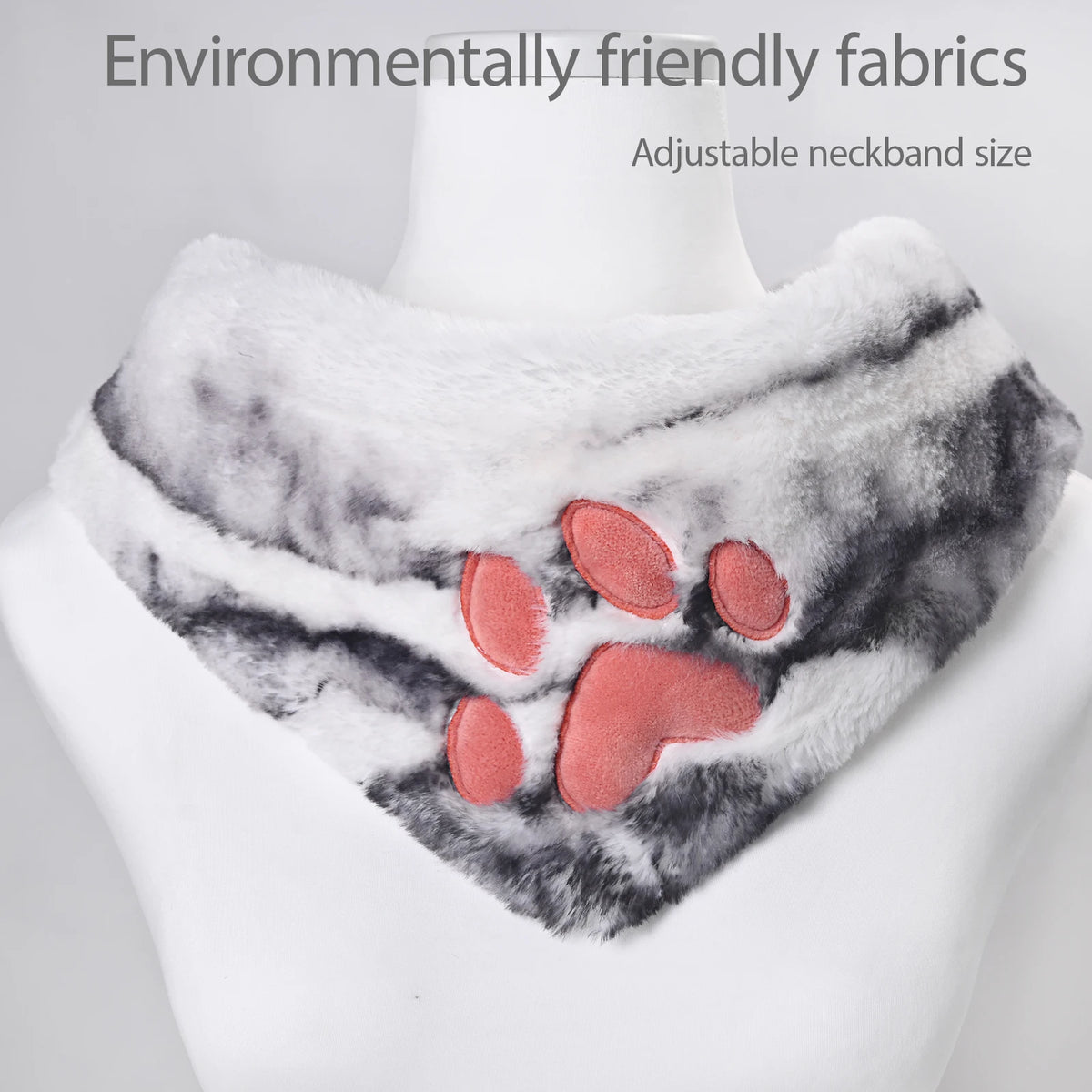 Furry Fursuit Paw Print Scarf Plush Neck Warmer Animal Cosplay Accessory Soft Faux Fur Winter Scarf for Adults
