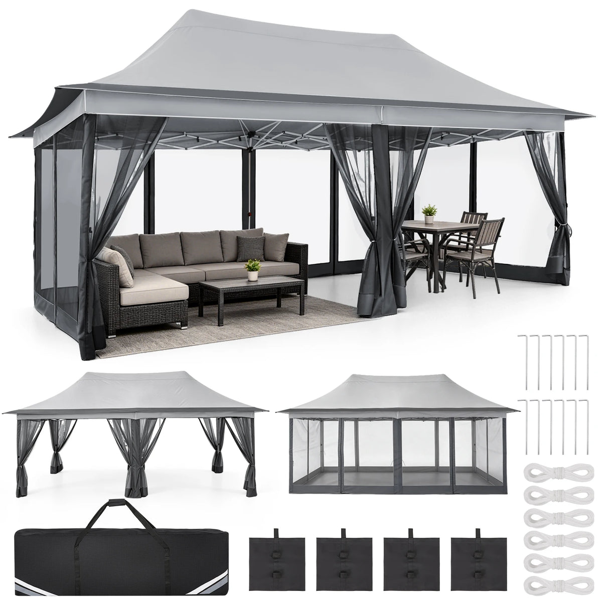 12x20FT Pop up Canopy Tent Gazebo, Party Tents for Parties | Carpas Para Fiestas, Large Outdoor Popup Patio Screened Gazebos, Shelter Tents with Net for Backyard, Commercial