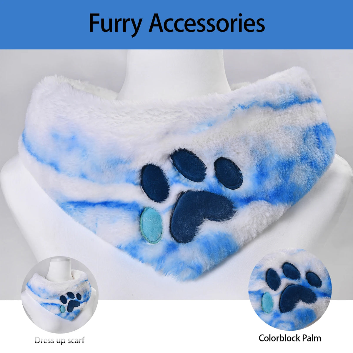 Furry Fursuit Paw Print Scarf Plush Neck Warmer Animal Cosplay Accessory Soft Faux Fur Winter Scarf for Adults