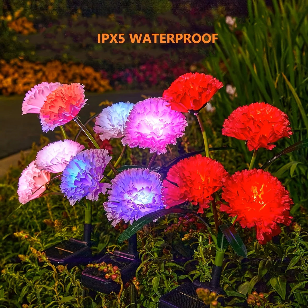 Solar Garden Lights 4 Head Carnation Flower Lamps For Yard Waterproof Outdoor Pathway Pink Lights Christmas Lawn Backyard Decor