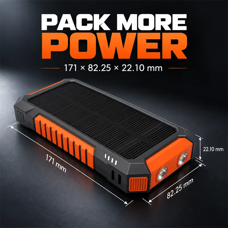 Solar Power Bank Portable Solar Power Supply Long-lasting Low Self-discharge Compatible with IOS Android USB-A & USB-C