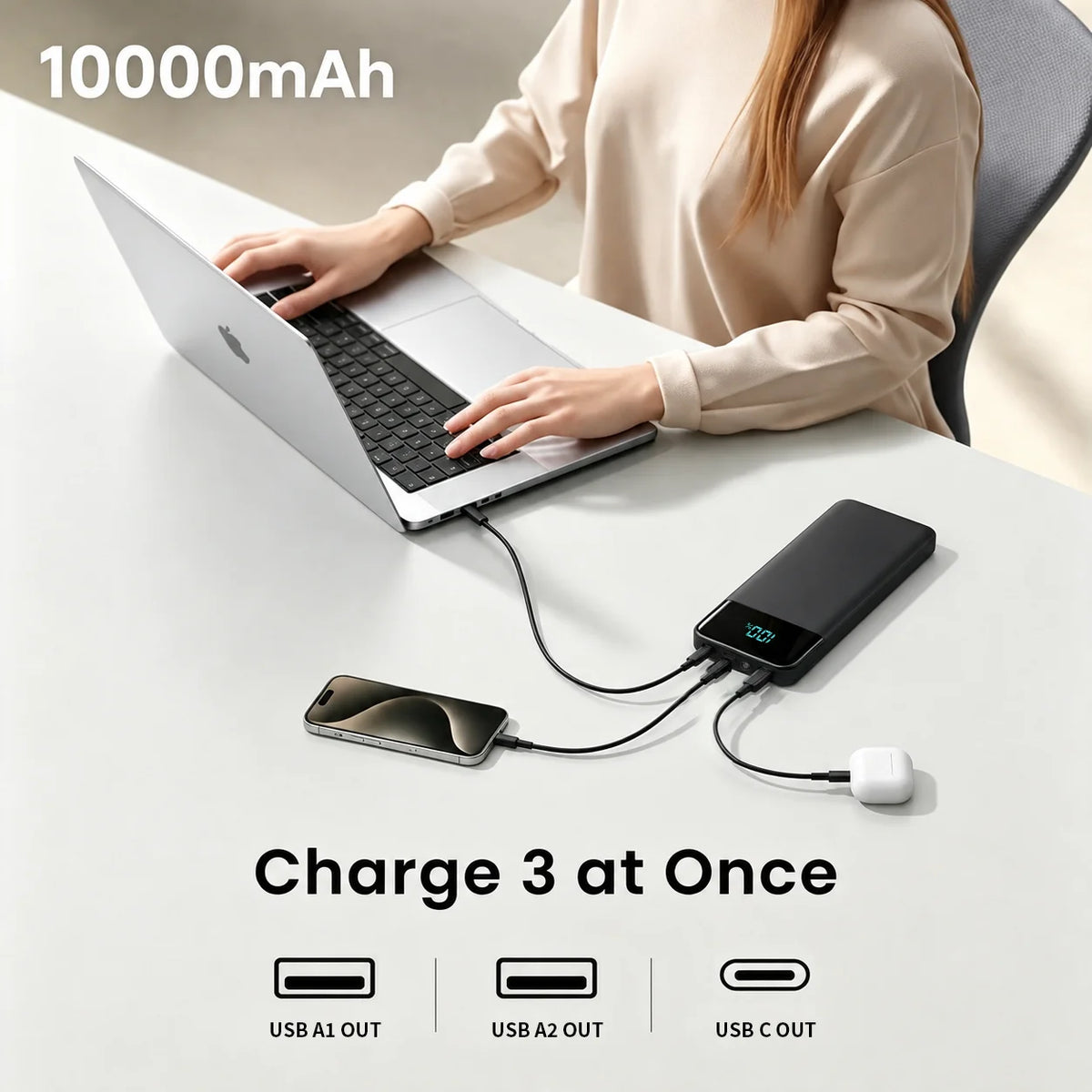 20W Power Bank 12000mAh Capacity PD Fast Charging Battery Charger Powerbank For Laptops MacBook iPhone Samsung Xiaomi