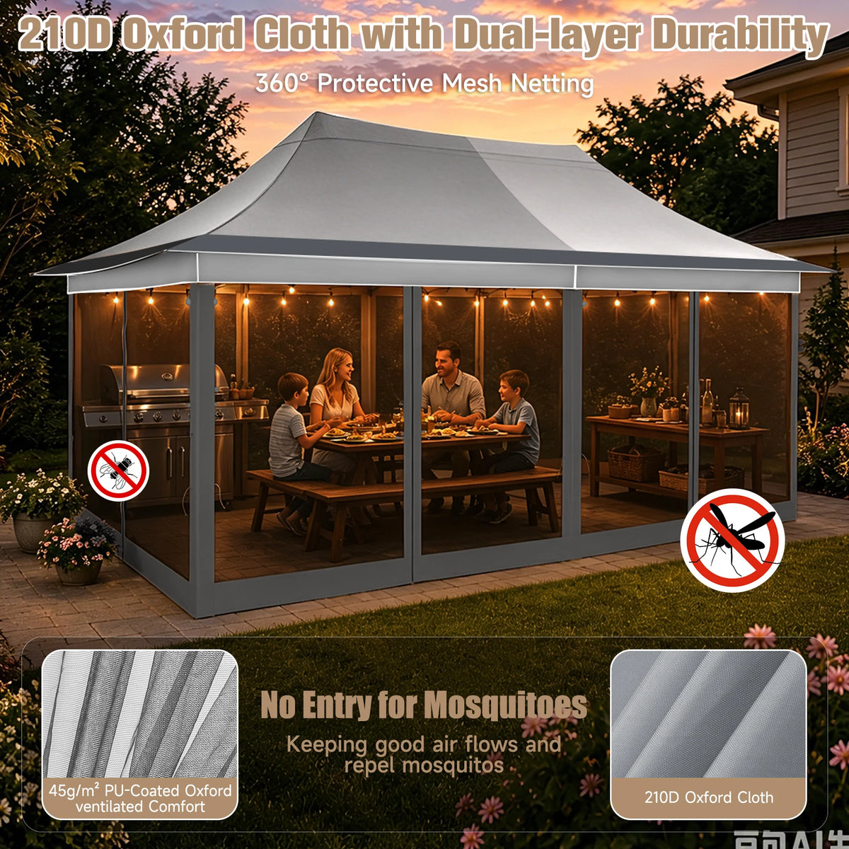 12x20FT Pop up Canopy Tent Gazebo, Party Tents for Parties | Carpas Para Fiestas, Large Outdoor Popup Patio Screened Gazebos, Shelter Tents with Net for Backyard, Commercial