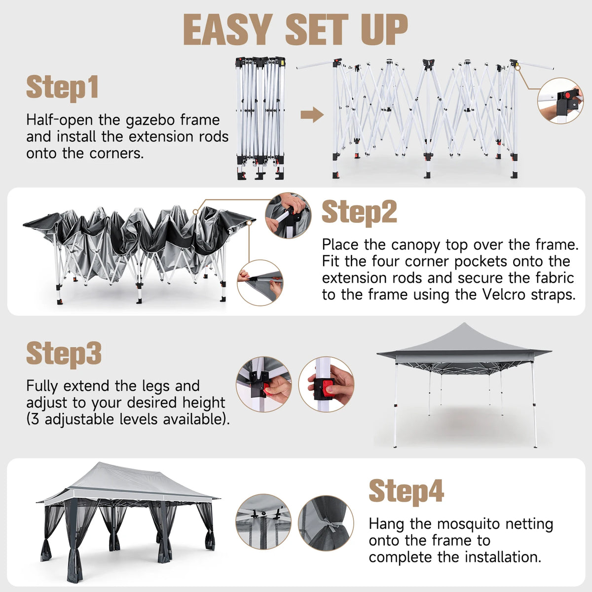 12x20FT Pop up Canopy Tent Gazebo, Party Tents for Parties | Carpas Para Fiestas, Large Outdoor Popup Patio Screened Gazebos, Shelter Tents with Net for Backyard, Commercial