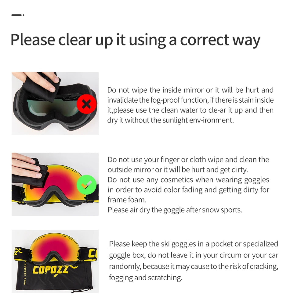 COPOZZ Adult Ski Goggles 2 Layer Lens Anti-Fog UV400 Day Night Spherical Snowboard Glasses Men Women Skiing Snow Goggles Set
