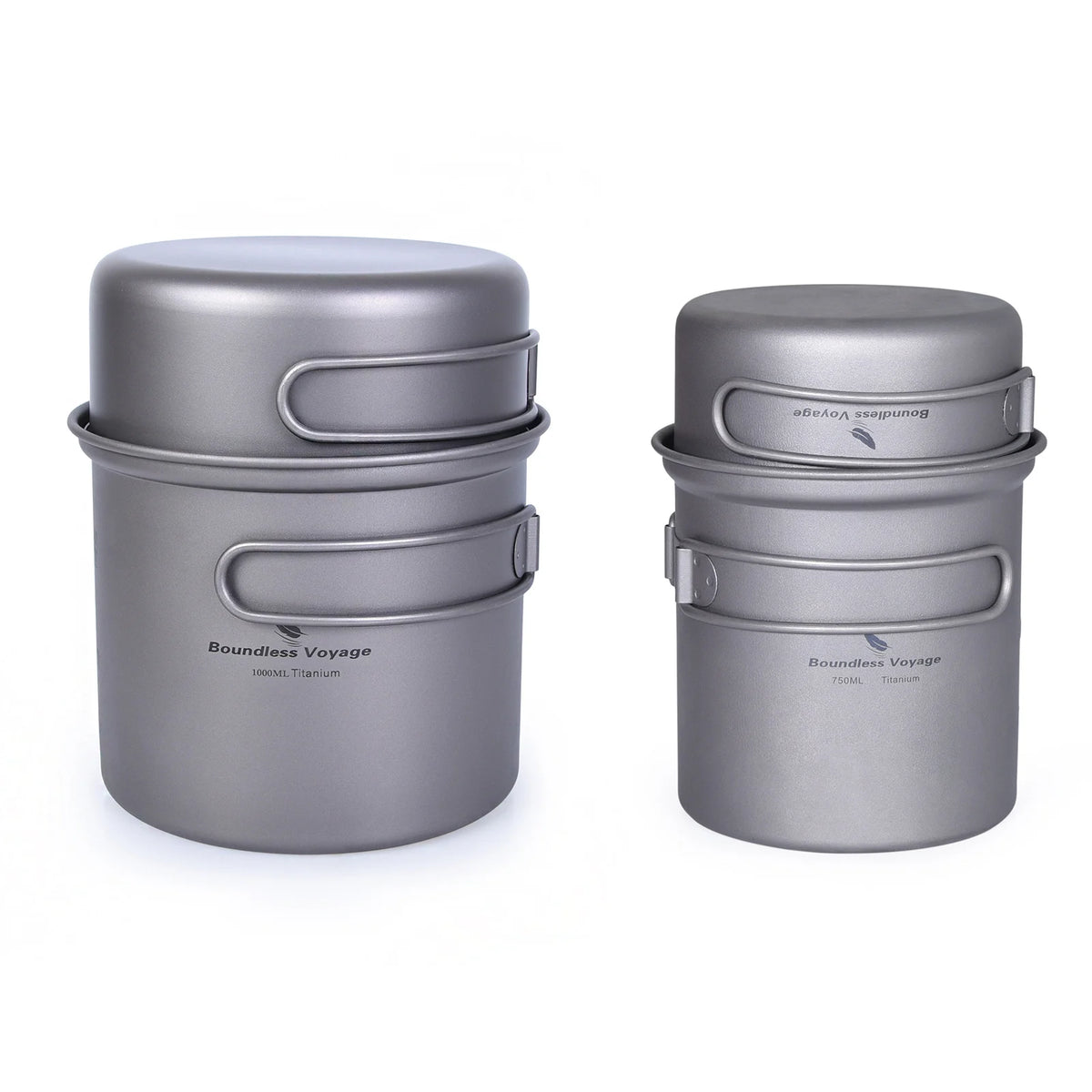 Boundless Voyage Outdoor Titanium Camping Pot Pan Set with Folding Handle Picnic Hiking Mini Size Cookware Mess Kit Ti2037-39C
