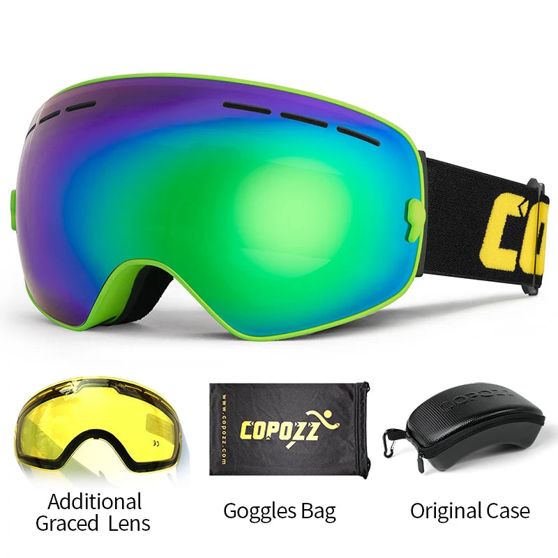 COPOZZ Adult Ski Goggles 2 Layer Lens Anti-Fog UV400 Day Night Spherical Snowboard Glasses Men Women Skiing Snow Goggles Set
