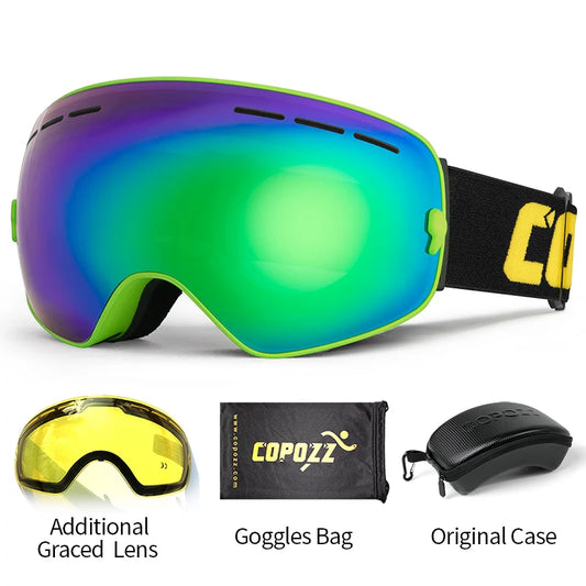 COPOZZ Adult Ski Goggles 2 Layer Lens Anti-Fog UV400 Day Night Spherical Snowboard Glasses Men Women Skiing Snow Goggles Set