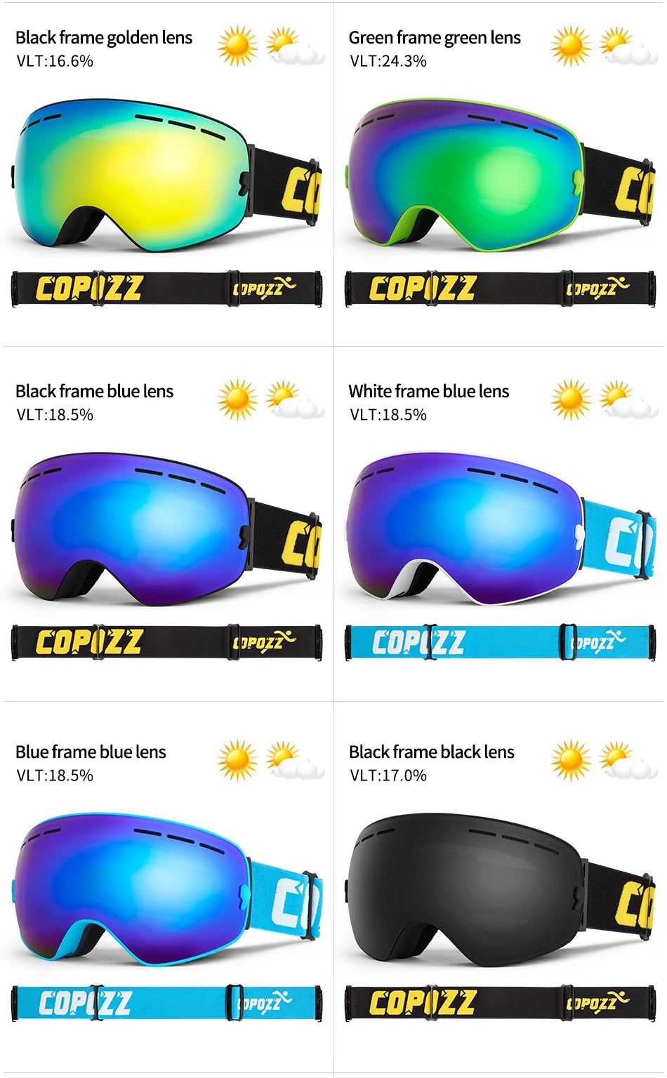 COPOZZ Adult Ski Goggles 2 Layer Lens Anti-Fog UV400 Day Night Spherical Snowboard Glasses Men Women Skiing Snow Goggles Set