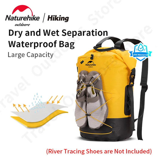 Naturehike Waterproof Backpack TPU Dry Wet Separation 20L/30L/40L High Capacity Wear Resistant Outdoor Water Sport Travel Bag