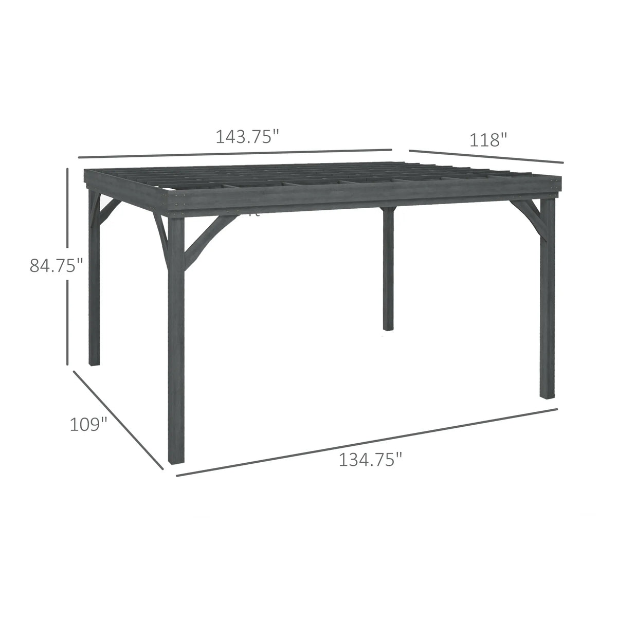 10' x 12' Outdoor Wood Pergola Gazebo with Stable Structure, Gray