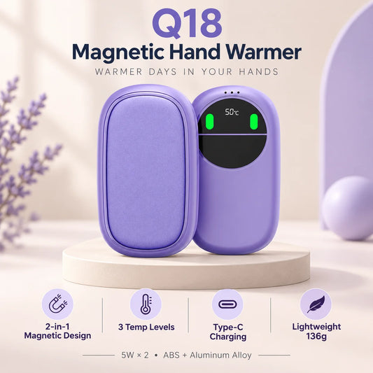 Smart Temp Control Magnetic Hand Warmer , 5W Dual Heating with Aluminum Alloy Shell. 3 Adjustable Temps (100-126°F), Long-Lasting Battery, Safe & Flame-Retardant, Portable Lanyard Design.