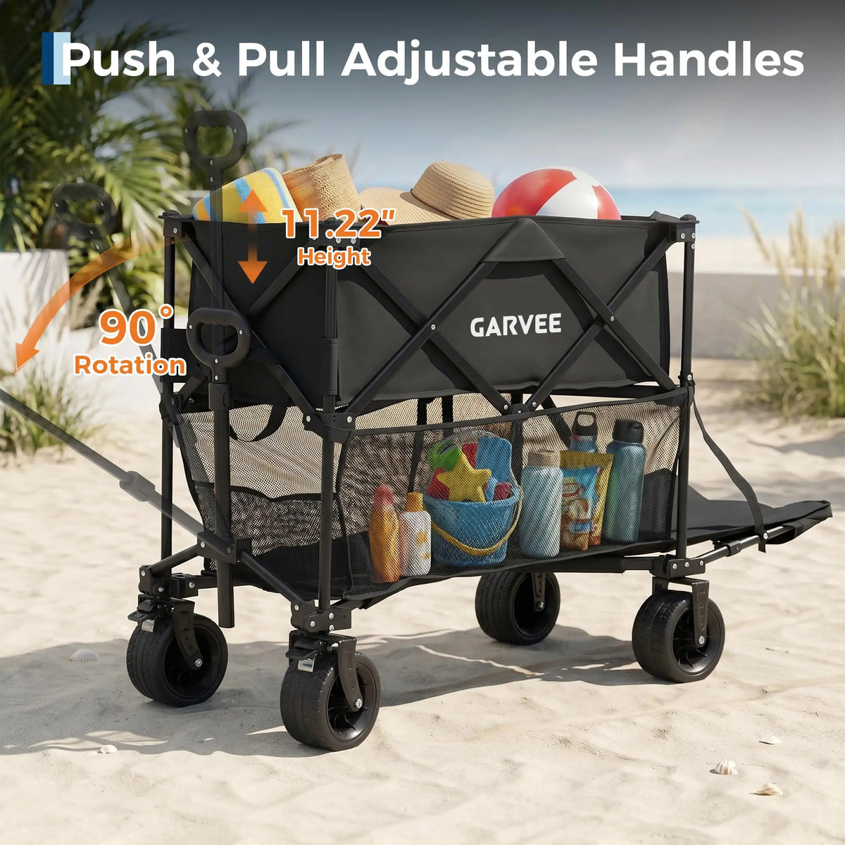 2-Tier Collapsible Garden Wagon Cart 220 lb Heavy-Duty Folding Utility Wagon 120L Expandable Storage All-Terrain Wheels Brakes Cup Holders