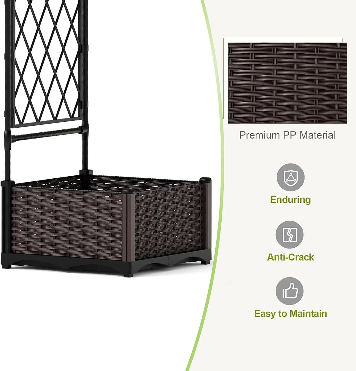 Metal Garden Arch Trellis with Built-in Planter Boxes Integrated Dual Planter Boxes Elegant Round Arched Top Lattice Side Panels Sturdy Metal Frame Spacious Climbing
