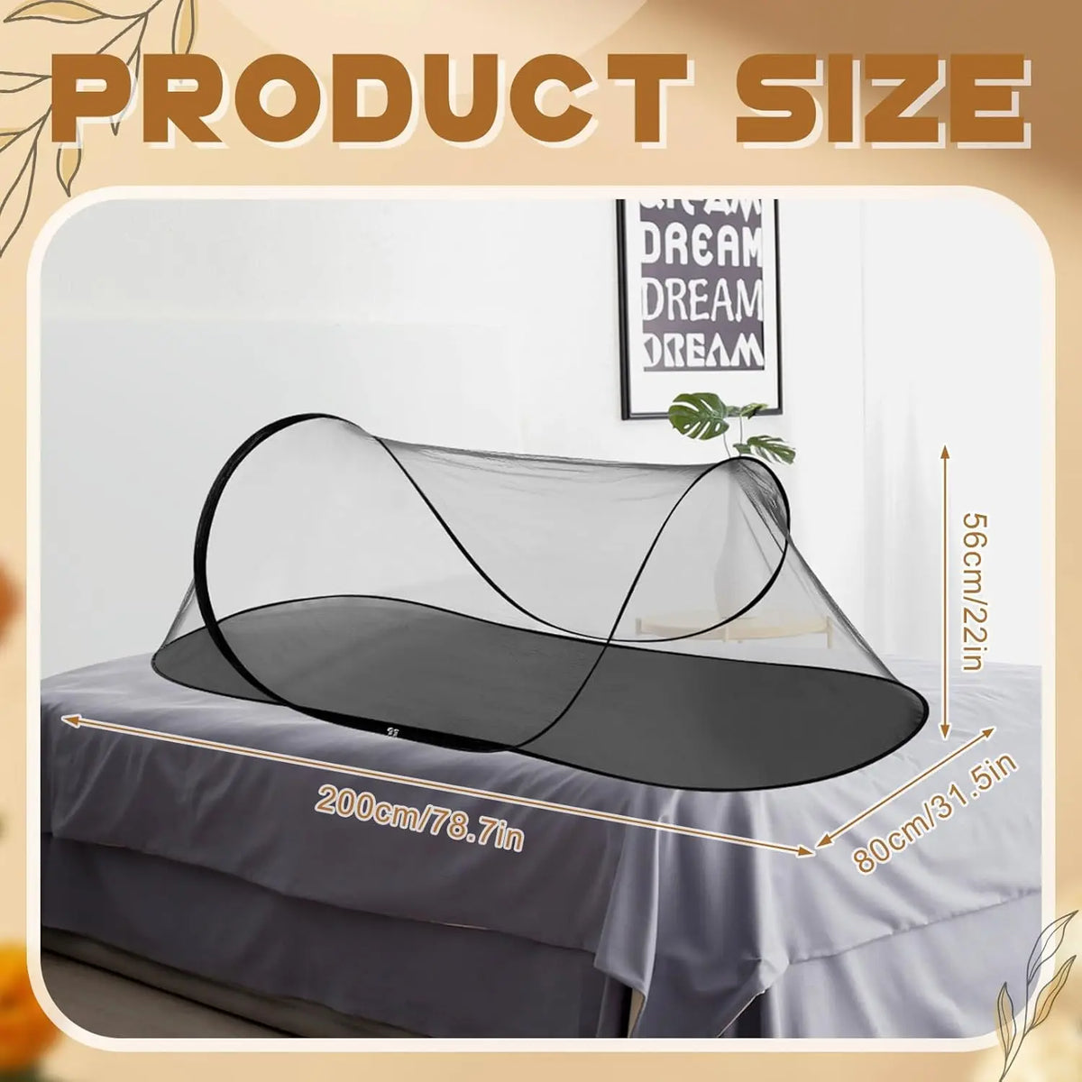 Large Pop up Mosquito Tent Portable Foldable Mosquito Bug Net for Bed Camping Travel Patio Outdoor 78 * 31 * 22 Inch Bug Netting Mesh Tent Canopy for Adults Bedroom, Black