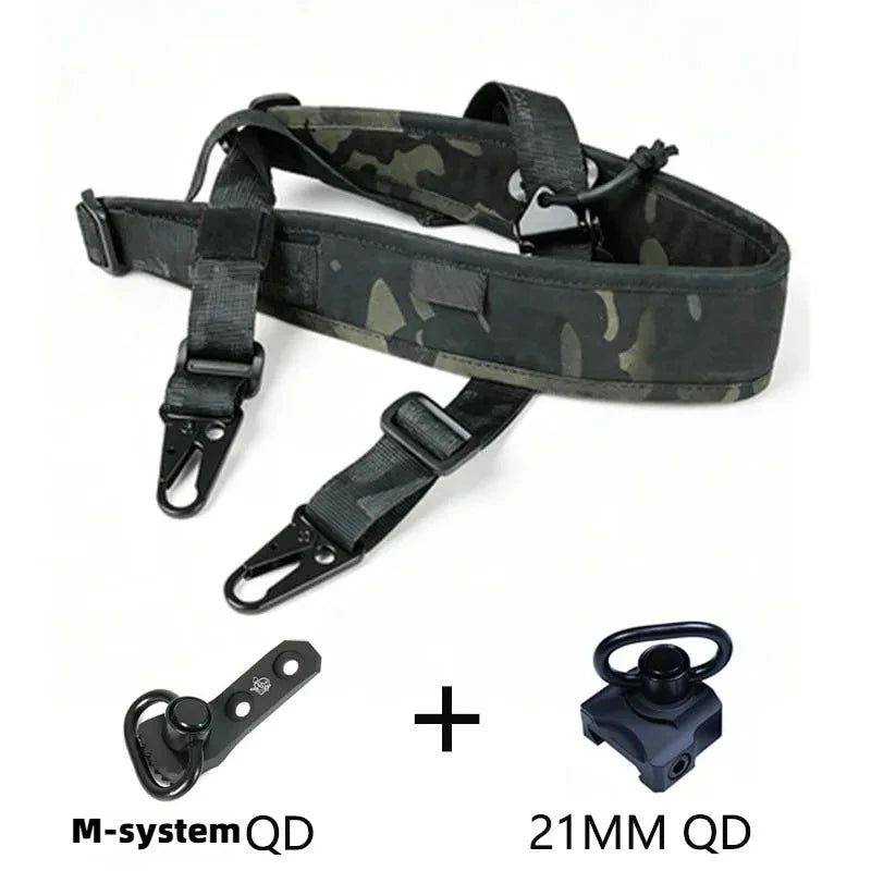 Tactical Adjustable 1/2 Point Crossbody Rope Nylon Rifle Shoulder Strap Outdoor Hunting AR15 Sling with M-system QD+21MM QD