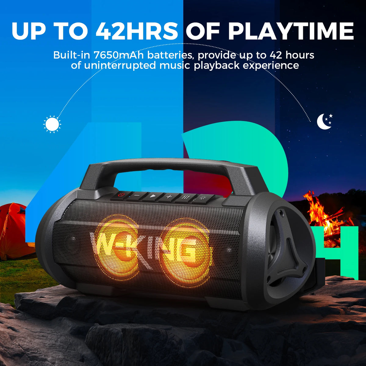 W-KING D10 120W MAX Bluetooth Speaker, IPX6 Waterproof Portable Music Box Wireless with 70W Deep Bass/Hi-Fi Audio/42H Play/LED Lights/MAC-in/Power Bank/TF/AUX, Outdoor Loud Big Boombox for Travel, Party, Home