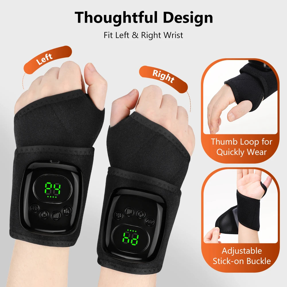 Wrist Massager, Air Compression Heat Wrap, 4 Modes 4 Levels, 3 Heat Settings, Rechargeable, Left Right Hand, Pain Relief, Unisex