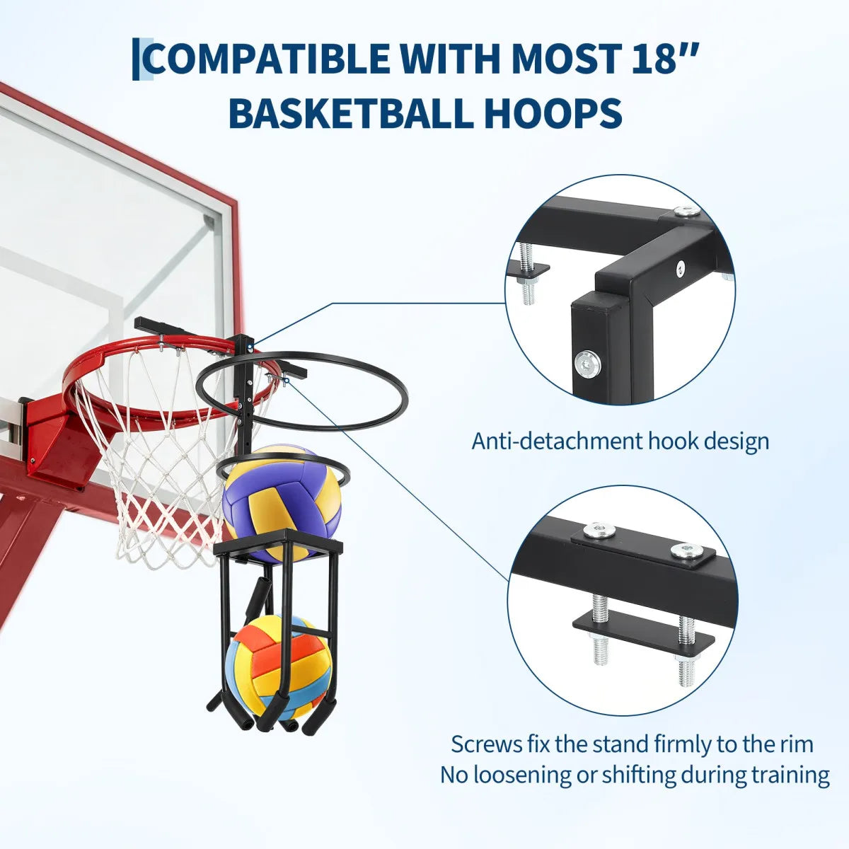 Volleyball Training Aid, Adjustable Heavy-Duty Volleyball Spike Serve Trainer for Basketball Hoop, Outdoor Practice Equipment for Teens & Athletes