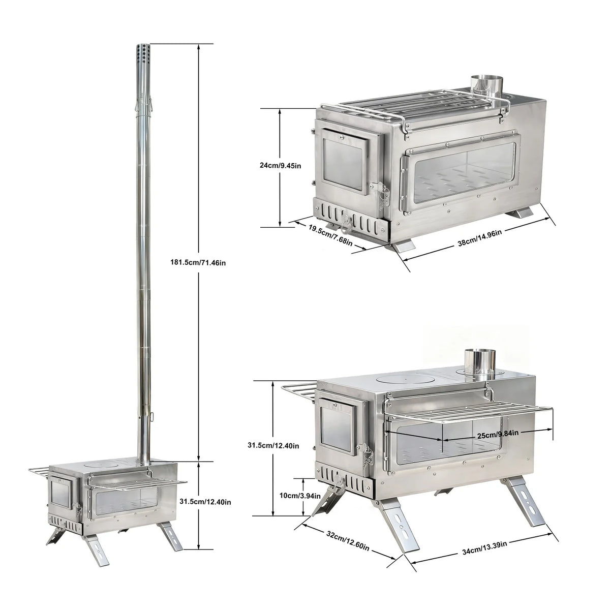 Portable Camping Tent Wood Stove for Outdoor Heating Stainless Steel Hot Tent Stove Burner Stove with 7 Chimney Pipes