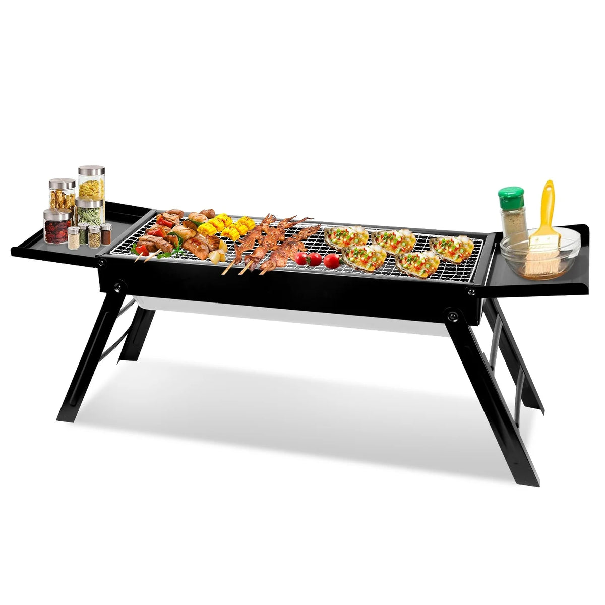 Foldable Portable Charcoal BBQ Grill, Tabletop Barbecue Grill with Stainless Steel Grill Net, Easy Setup Outdoor Grill for Camping Picnic Yard Party